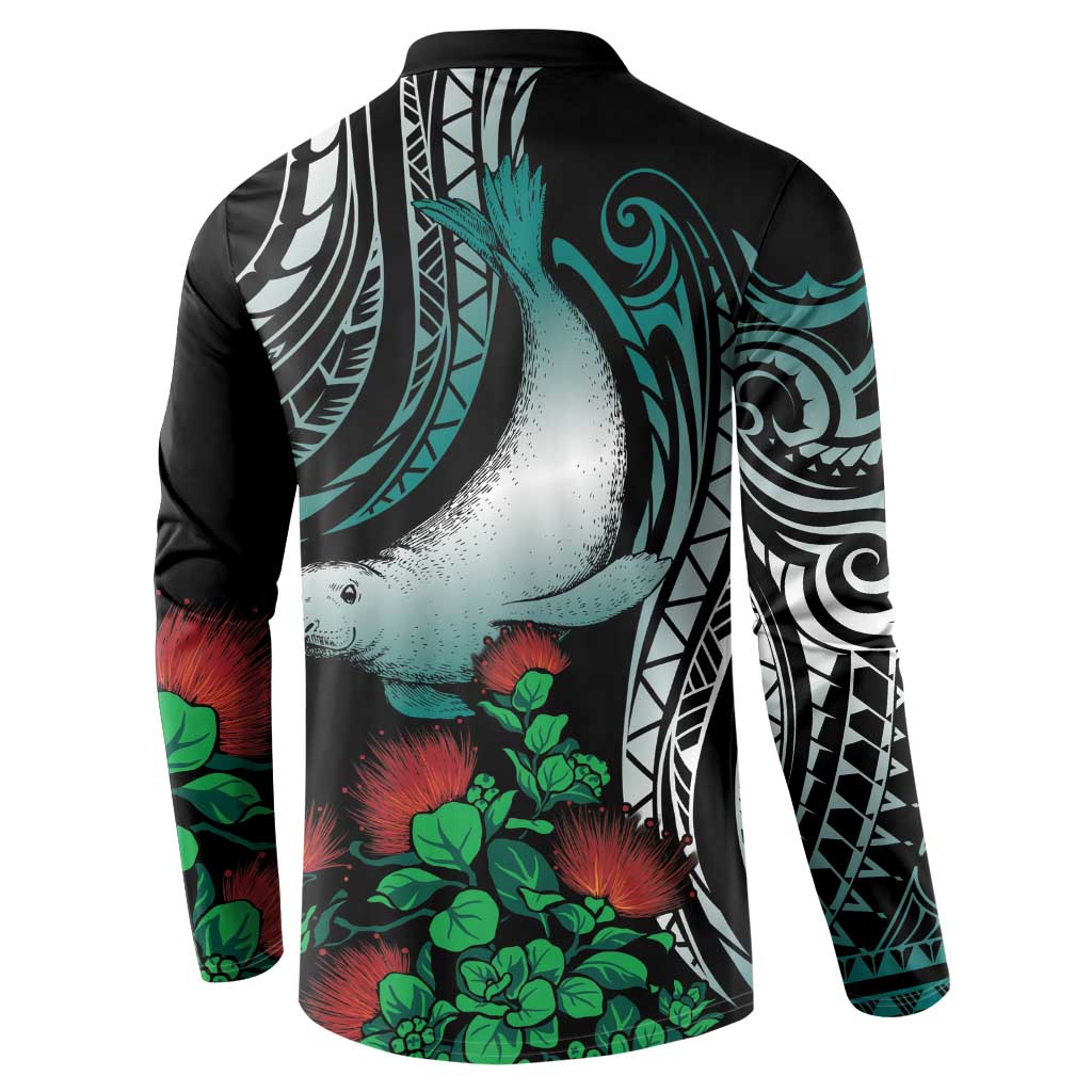 Aloha Hawaii Monk Seal Button Sweatshirt Mix Ohia Lehua