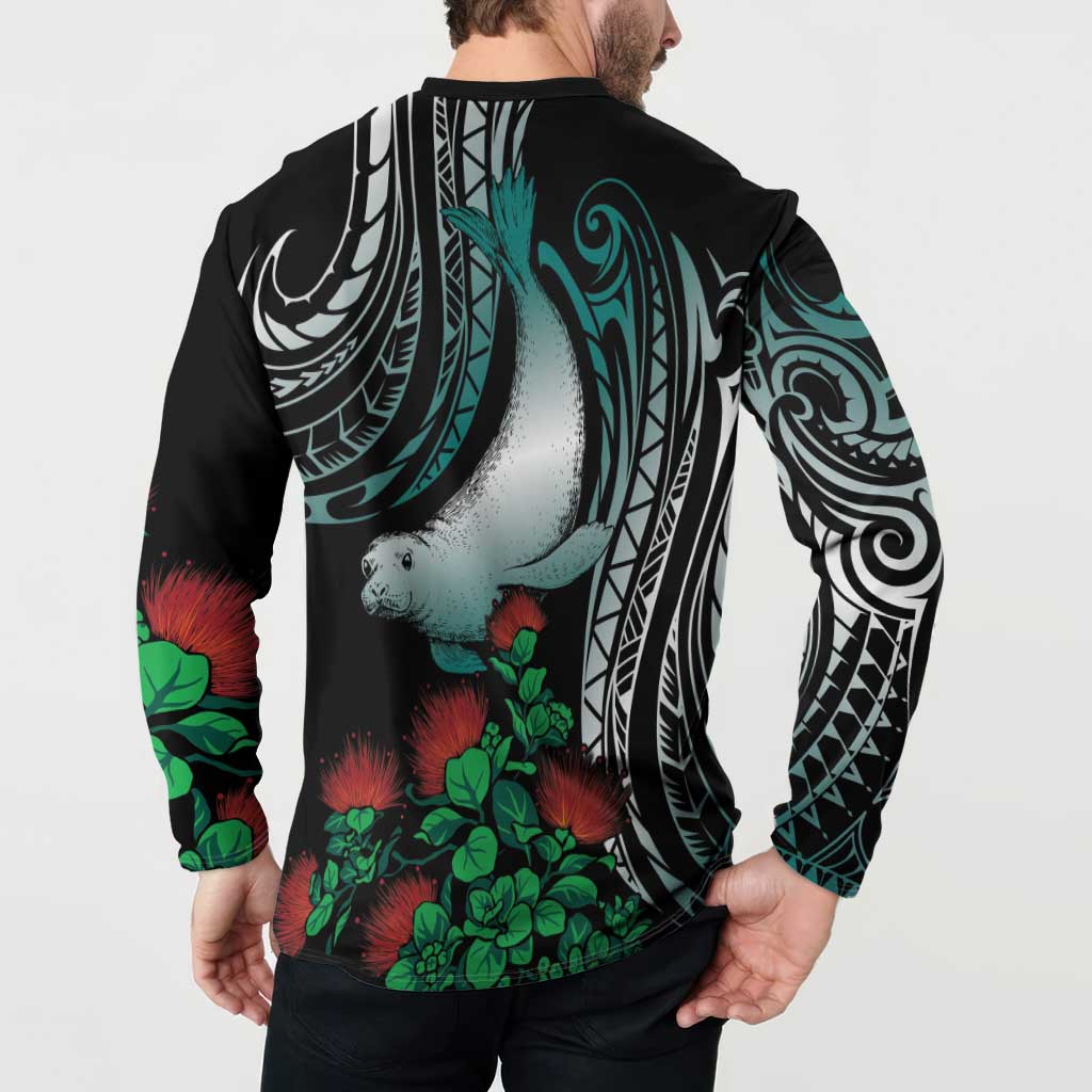 Aloha Hawaii Monk Seal Button Sweatshirt Mix Ohia Lehua