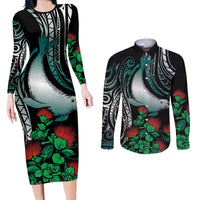 Aloha Hawaii Monk Seal Couples Matching Long Sleeve Bodycon Dress and Long Sleeve Button Shirt Mix Ohia Lehua