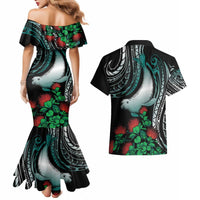 Aloha Hawaii Monk Seal Couples Matching Mermaid Dress and Hawaiian Shirt Mix Ohia Lehua