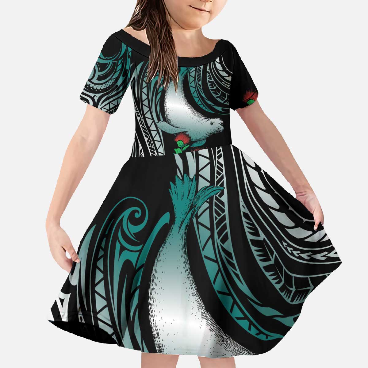 Aloha Hawaii Monk Seal Family Matching Off The Shoulder Long Sleeve Dress and Hawaiian Shirt Mix Ohia Lehua