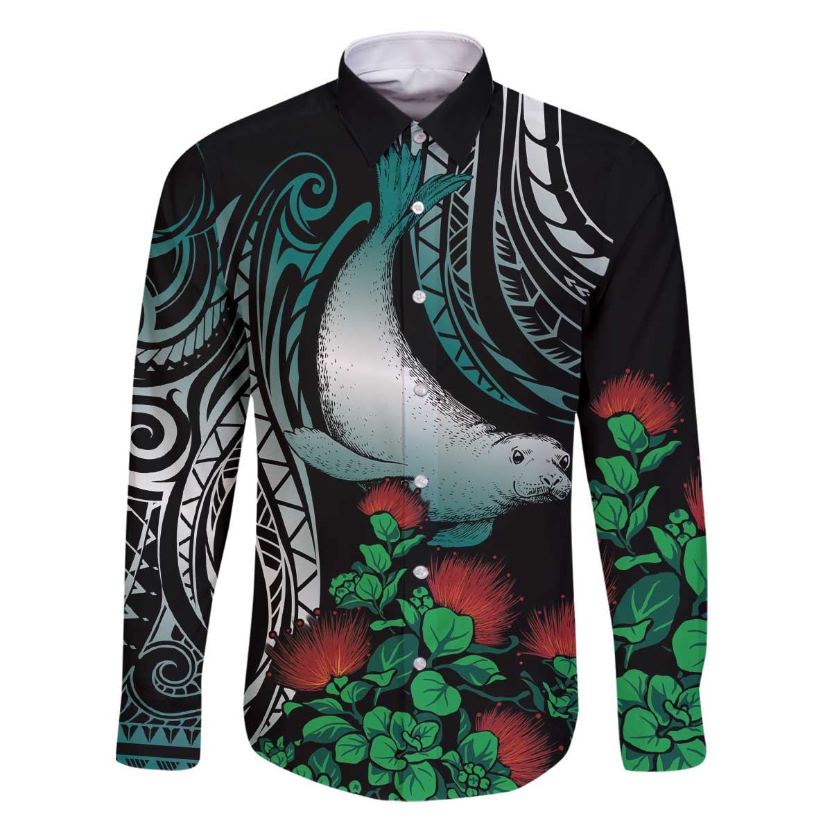 Aloha Hawaii Monk Seal Family Matching Off The Shoulder Long Sleeve Dress and Hawaiian Shirt Mix Ohia Lehua