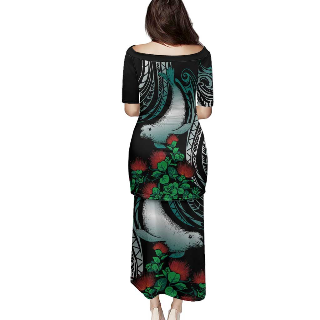 Aloha Hawaii Monk Seal Family Matching Puletasi and Hawaiian Shirt Mix Ohia Lehua