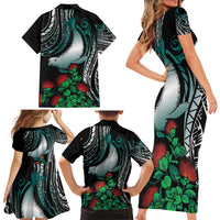 Aloha Hawaii Monk Seal Family Matching Short Sleeve Bodycon Dress and Hawaiian Shirt Mix Ohia Lehua