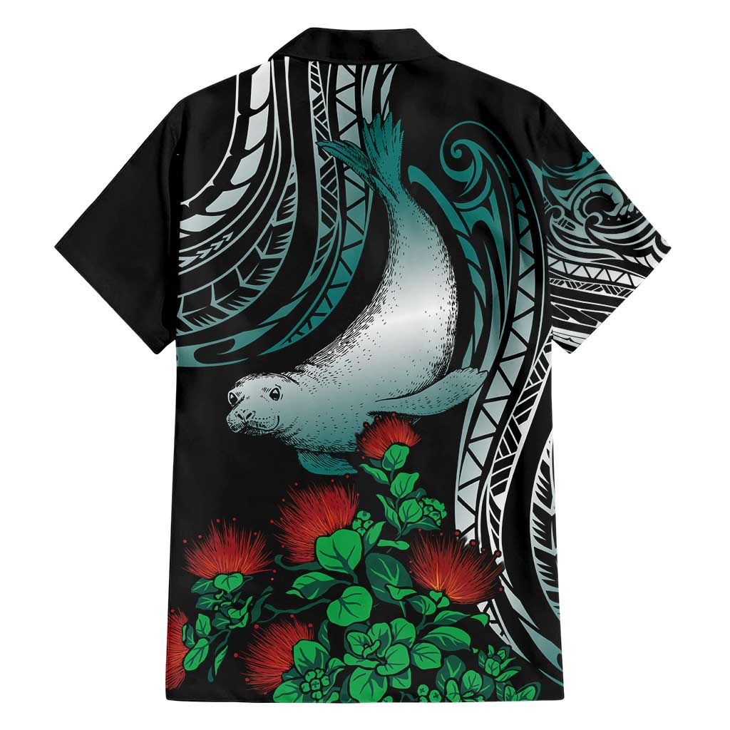 Aloha Hawaii Monk Seal Family Matching Short Sleeve Bodycon Dress and Hawaiian Shirt Mix Ohia Lehua