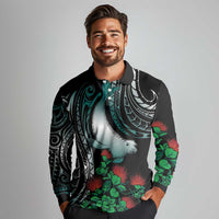 Aloha Hawaii Monk Seal Long Sleeve Polo Shirt Mix Ohia Lehua