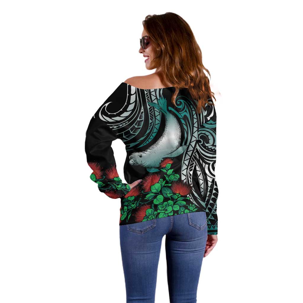 Aloha Hawaii Monk Seal Off Shoulder Sweater Mix Ohia Lehua