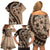 Bula Fiji Family Matching Off Shoulder Short Dress and Hawaiian Shirt Mocha Brown Kaivity Masi Tapa