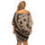 Bula Fiji Family Matching Off Shoulder Short Dress and Hawaiian Shirt Mocha Brown Kaivity Masi Tapa