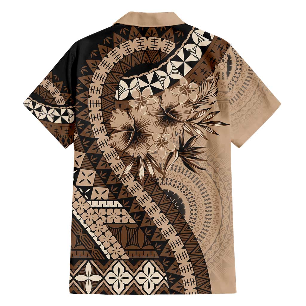 Bula Fiji Family Matching Short Sleeve Bodycon Dress and Hawaiian Shirt Mocha Brown Kaivity Masi Tapa