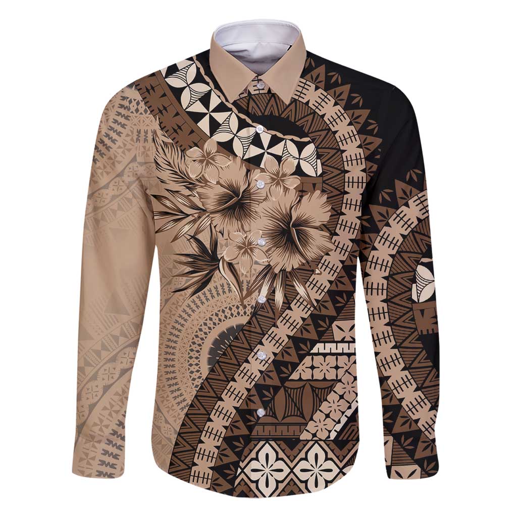 Bula Fiji Family Matching Summer Maxi Dress and Hawaiian Shirt Mocha Brown Kaivity Masi Tapa