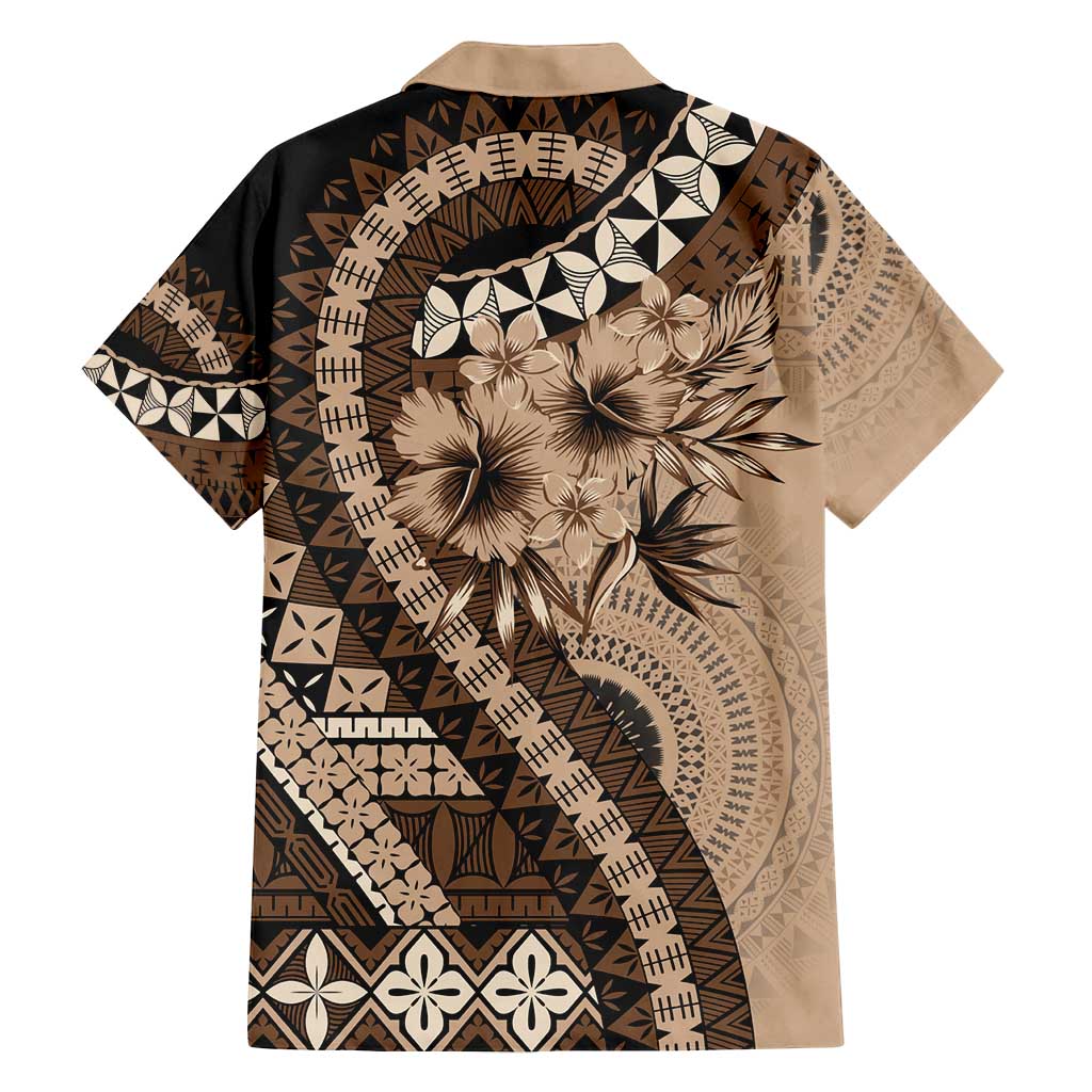 Bula Fiji Family Matching Tank Maxi Dress and Hawaiian Shirt Mocha Brown Kaivity Masi Tapa