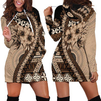 Bula Fiji Hoodie Dress Mocha Brown Kaivity Masi Tapa LT7 - Polynesian Pride