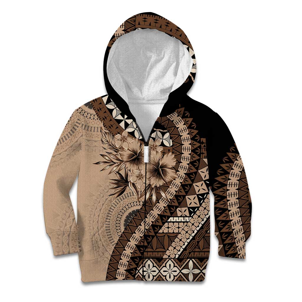 Bula Fiji Kid Hoodie Mocha Brown Kaivity Masi Tapa