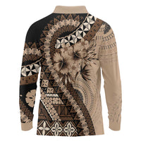 Bula Fiji Long Sleeve Polo Shirt Mocha Brown Kaivity Masi Tapa LT7 - Polynesian Pride