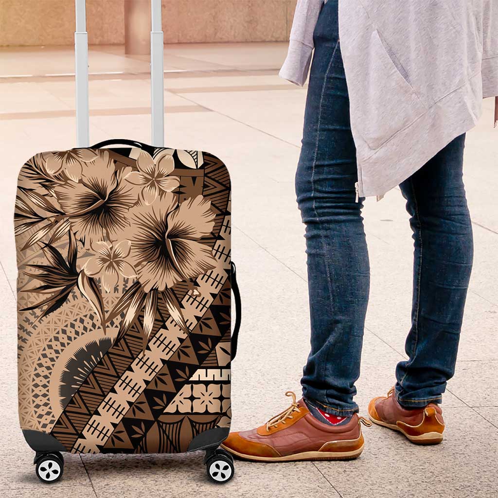 Bula Fiji Luggage Cover Mocha Brown Kaivity Masi Tapa