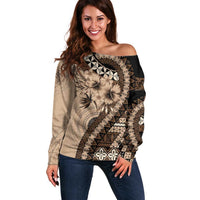 Bula Fiji Off Shoulder Sweater Mocha Brown Kaivity Masi Tapa