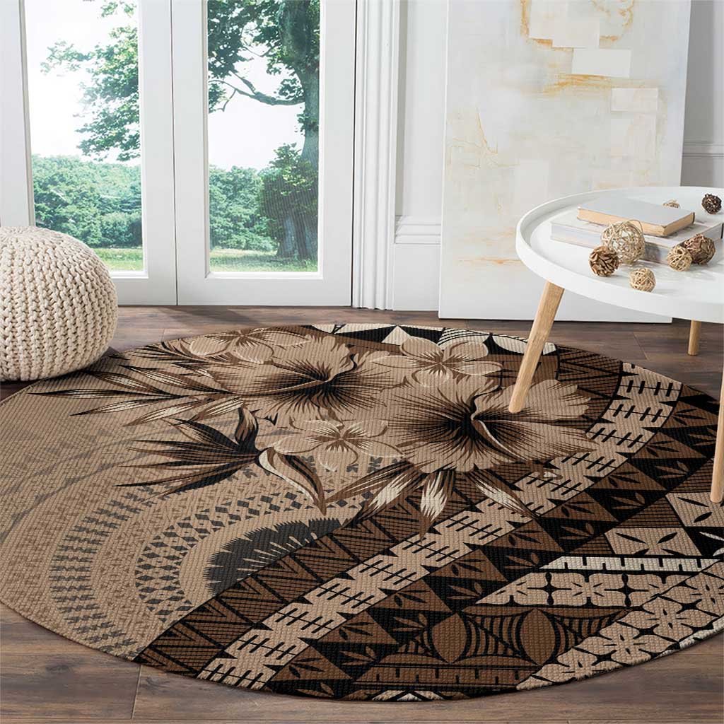 Bula Fiji Round Carpet Mocha Brown Kaivity Masi Tapa