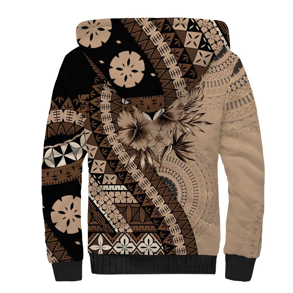 Bula Fiji Sherpa Hoodie Mocha Brown Kaivity Masi Tapa LT7 - Polynesian Pride
