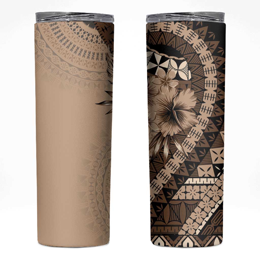 Bula Fiji Skinny Tumbler Mocha Brown Kaivity Masi Tapa LT7 Brown - Polynesian Pride
