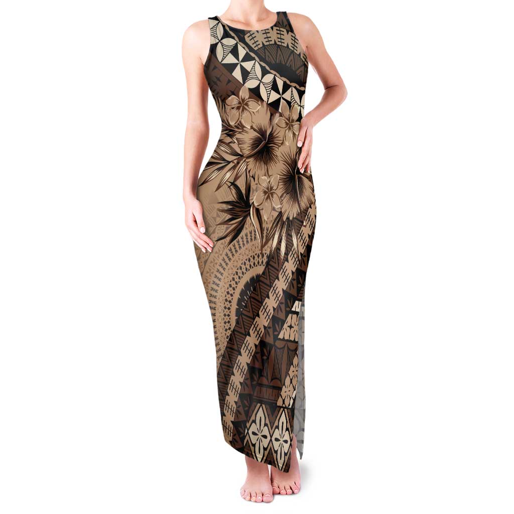 Bula Fiji Tank Maxi Dress Mocha Brown Kaivity Masi Tapa
