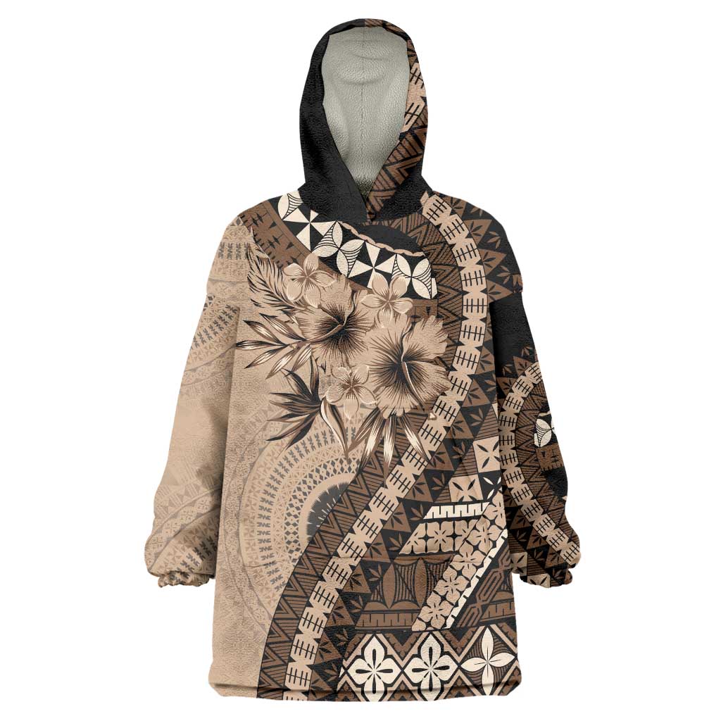 Bula Fiji Wearable Blanket Hoodie Mocha Brown Kaivity Masi Tapa LT7 One Size Brown - Polynesian Pride