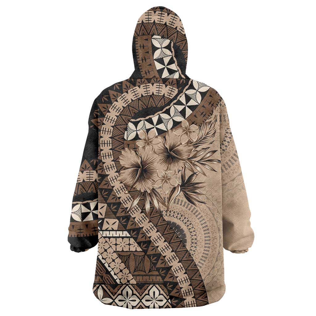 Bula Fiji Wearable Blanket Hoodie Mocha Brown Kaivity Masi Tapa LT7 - Polynesian Pride