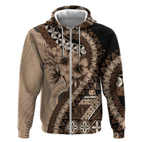 Bula Fiji Zip Hoodie Mocha Brown Kaivity Masi Tapa LT7 Zip Hoodie Brown - Polynesian Pride