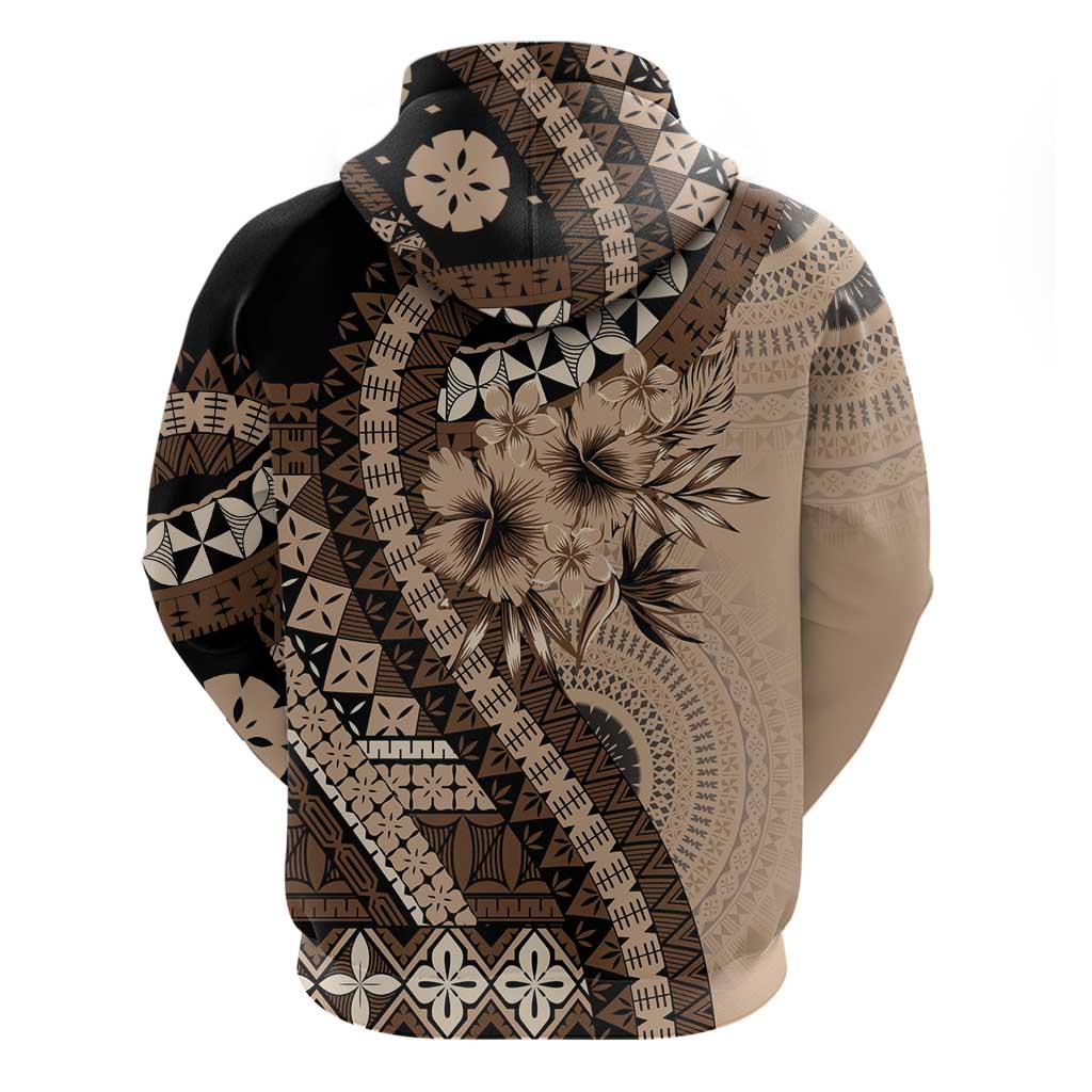 Bula Fiji Zip Hoodie Mocha Brown Kaivity Masi Tapa LT7 - Polynesian Pride