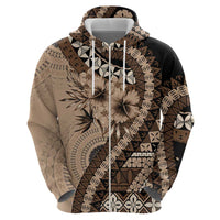 Bula Fiji Zip Hoodie Mocha Brown Kaivity Masi Tapa LT7 - Polynesian Pride