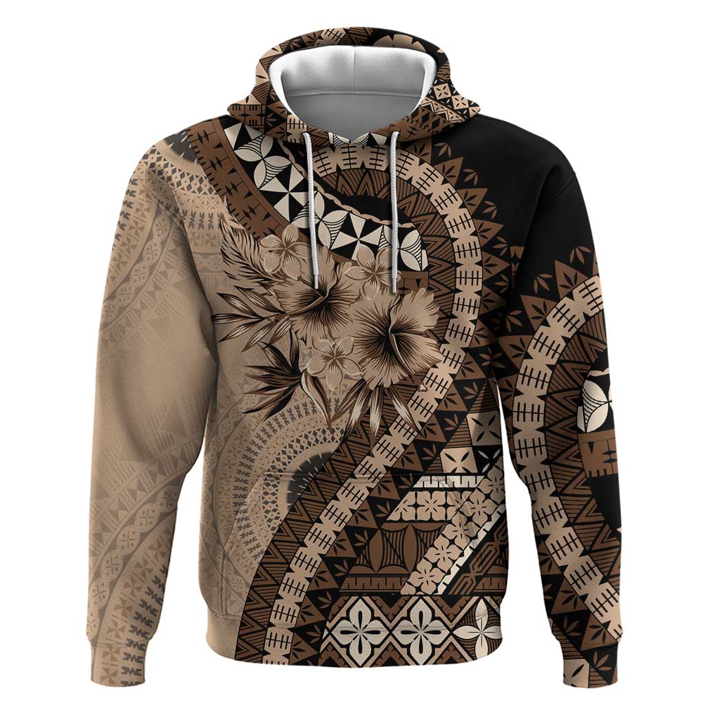 Bula Fiji Zip Hoodie Mocha Brown Kaivity Masi Tapa LT7 Pullover Hoodie Brown - Polynesian Pride