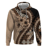 Bula Fiji Zip Hoodie Mocha Brown Kaivity Masi Tapa LT7 Pullover Hoodie Brown - Polynesian Pride