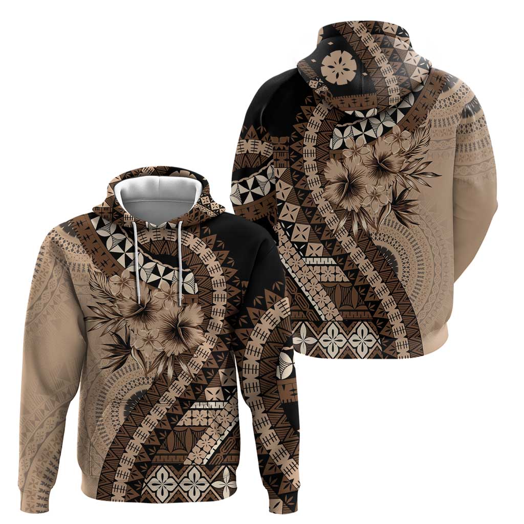 Bula Fiji Zip Hoodie Mocha Brown Kaivity Masi Tapa LT7 - Polynesian Pride