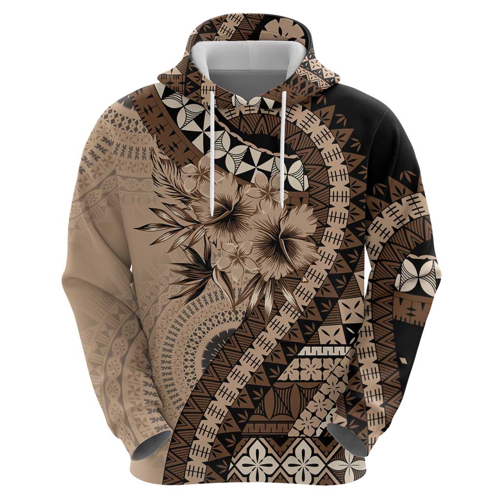 Bula Fiji Zip Hoodie Mocha Brown Kaivity Masi Tapa LT7 - Polynesian Pride