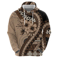 Bula Fiji Zip Hoodie Mocha Brown Kaivity Masi Tapa LT7 - Polynesian Pride