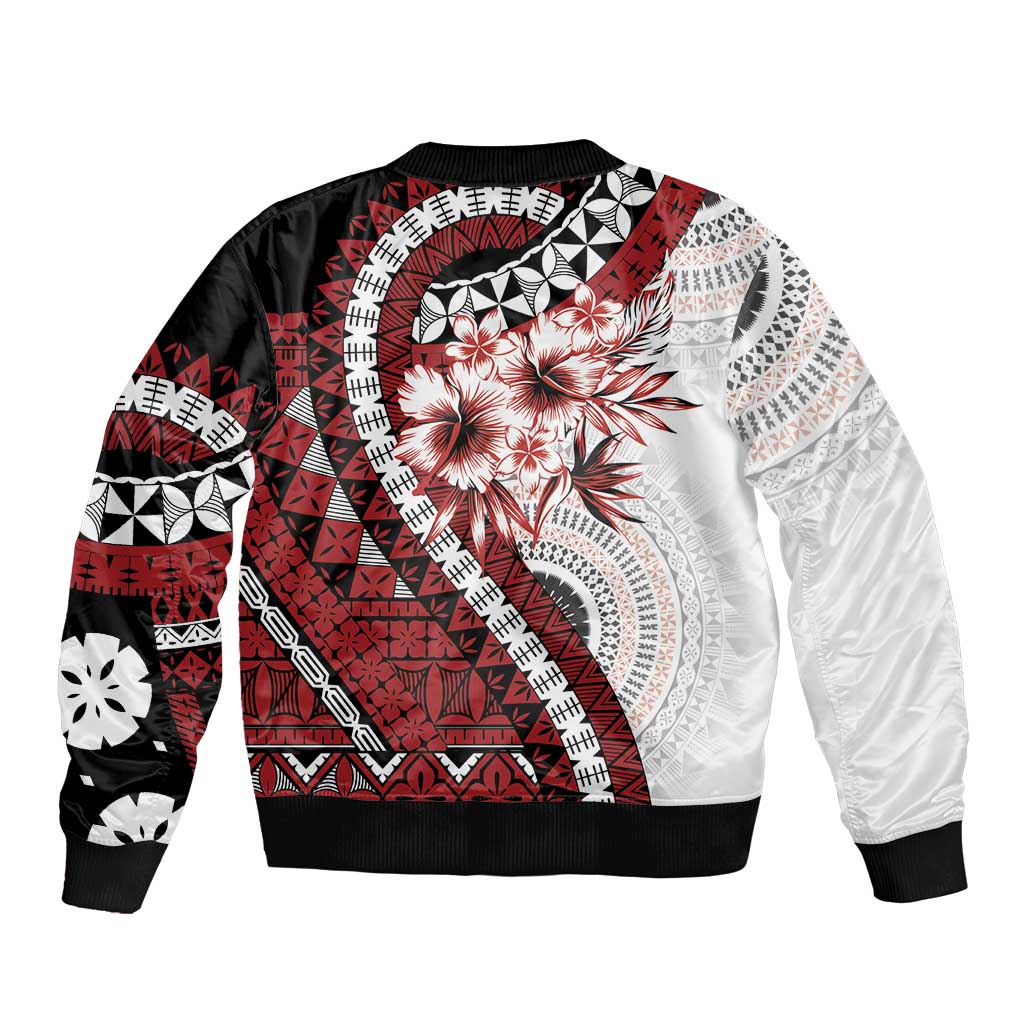 Bula Fiji Bomber Jacket White Kaivity Masi Tapa LT7 - Polynesian Pride