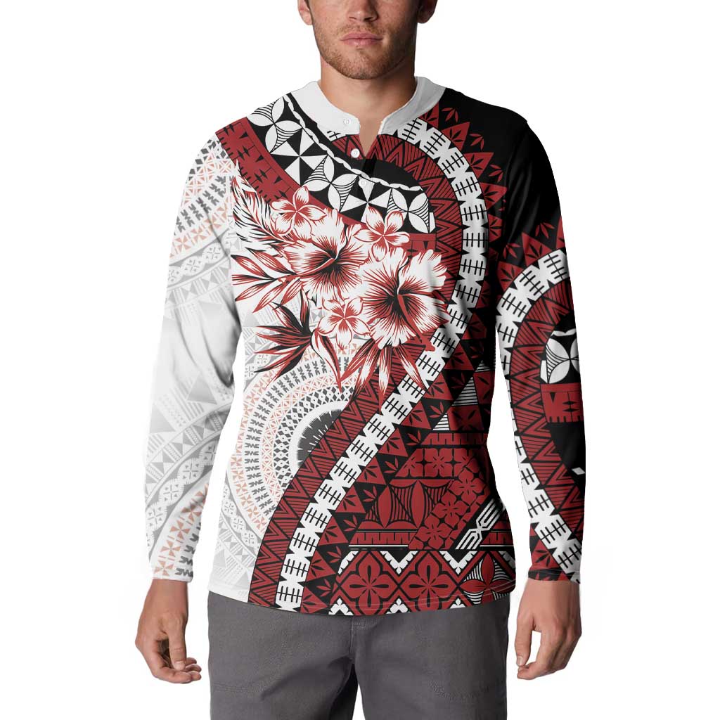 Bula Fiji Button Sweatshirt White Kaivity Masi Tapa