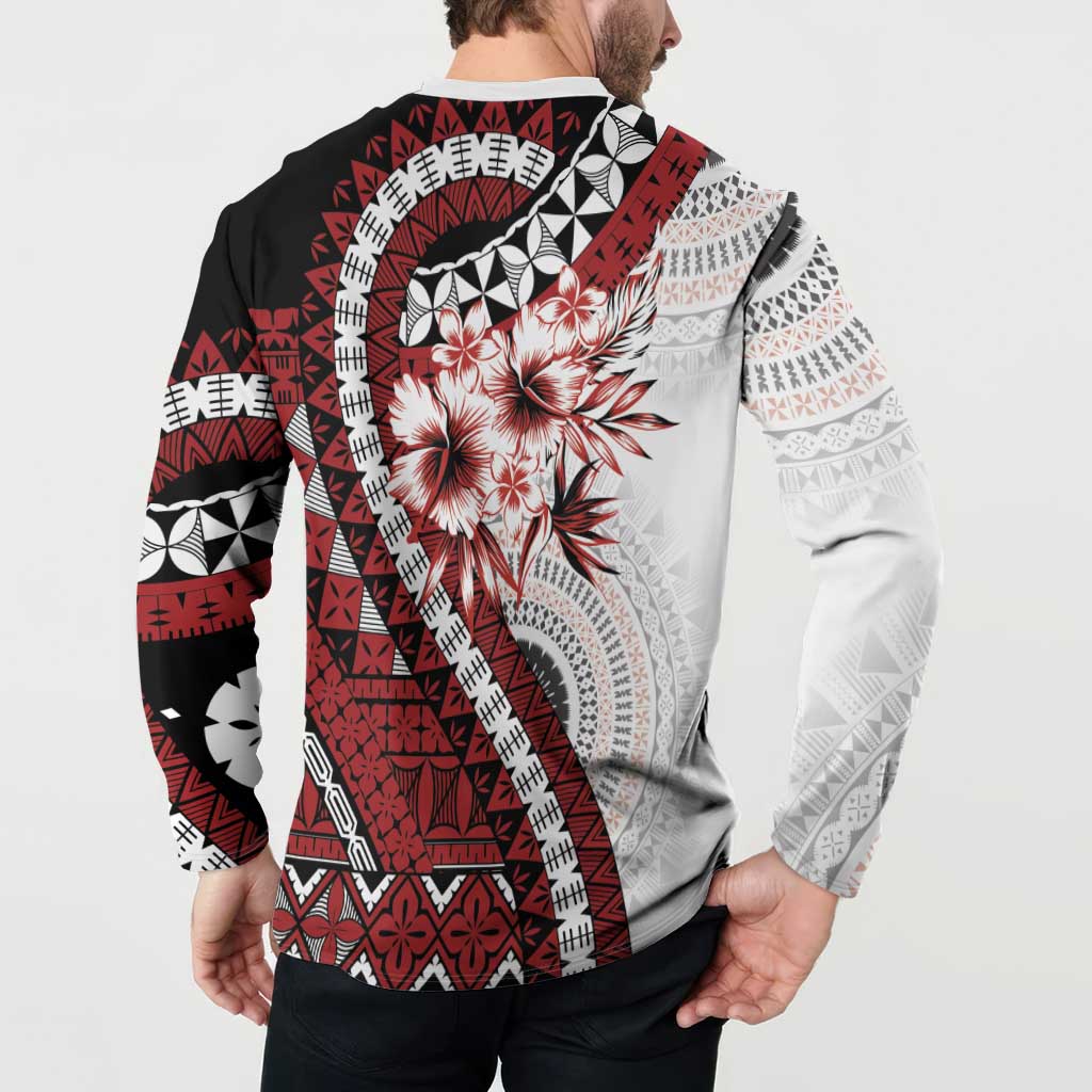 Bula Fiji Button Sweatshirt White Kaivity Masi Tapa