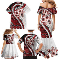 Bula Fiji Family Matching Mermaid Dress and Hawaiian Shirt White Kaivity Masi Tapa