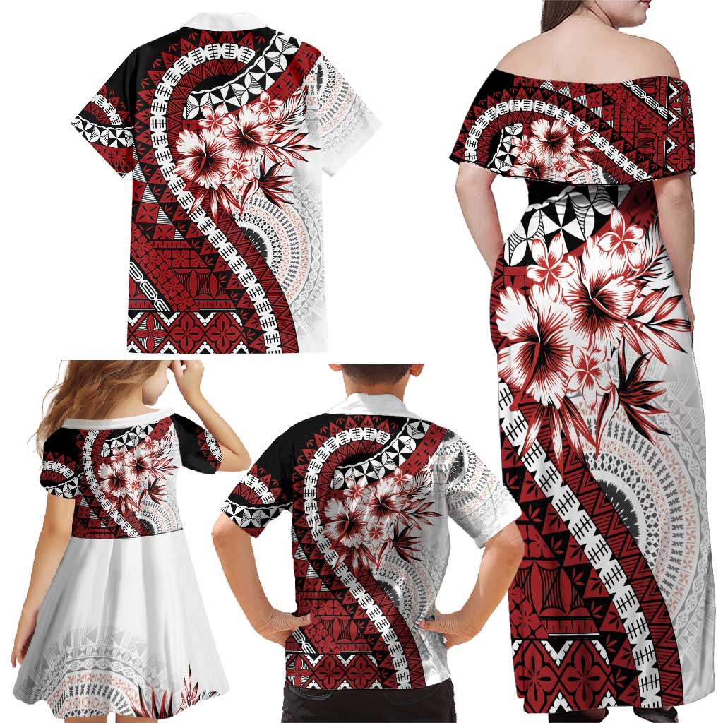 Bula Fiji Family Matching Off Shoulder Maxi Dress and Hawaiian Shirt White Kaivity Masi Tapa