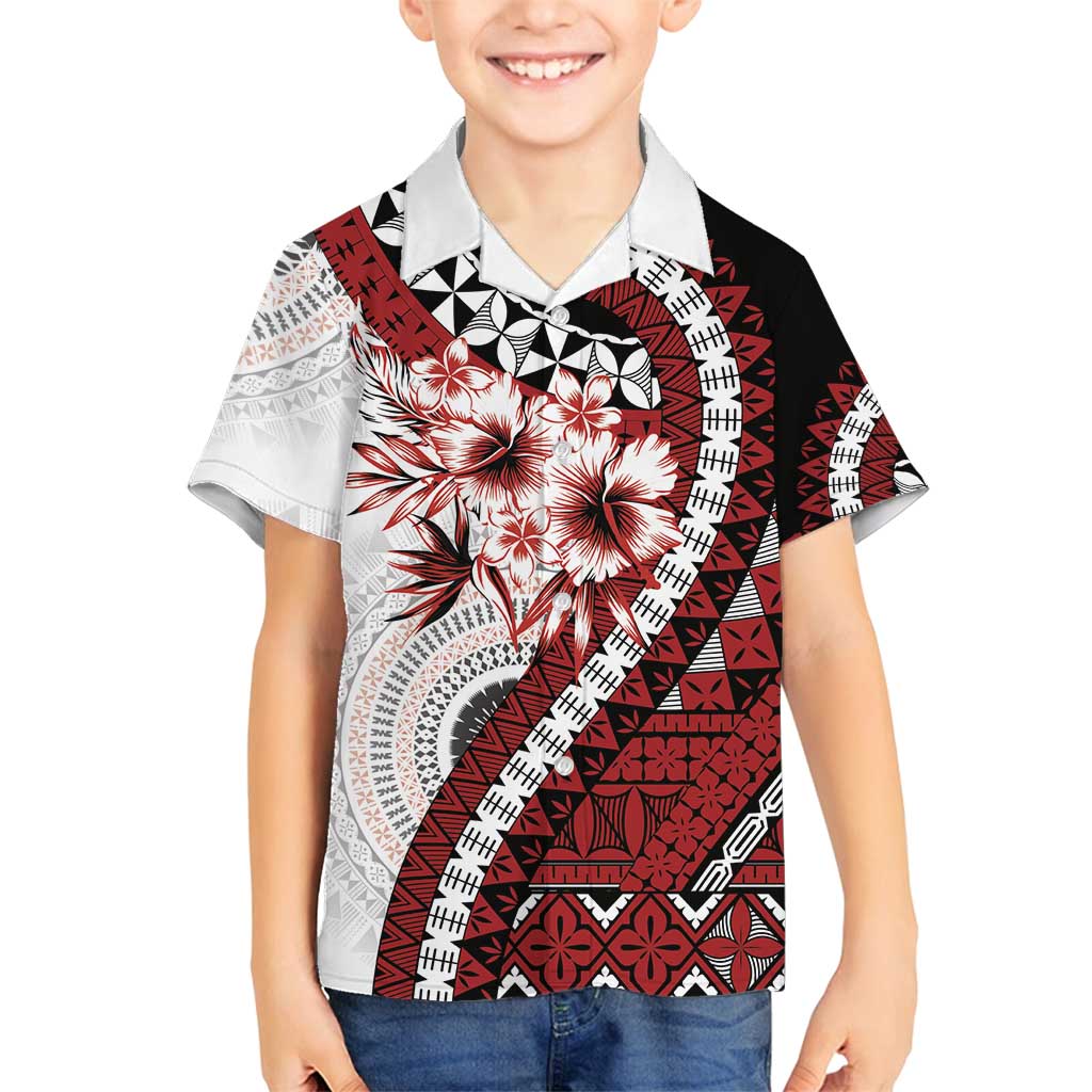 Bula Fiji Family Matching Off Shoulder Short Dress and Hawaiian Shirt White Kaivity Masi Tapa