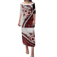 Bula Fiji Family Matching Puletasi and Hawaiian Shirt White Kaivity Masi Tapa