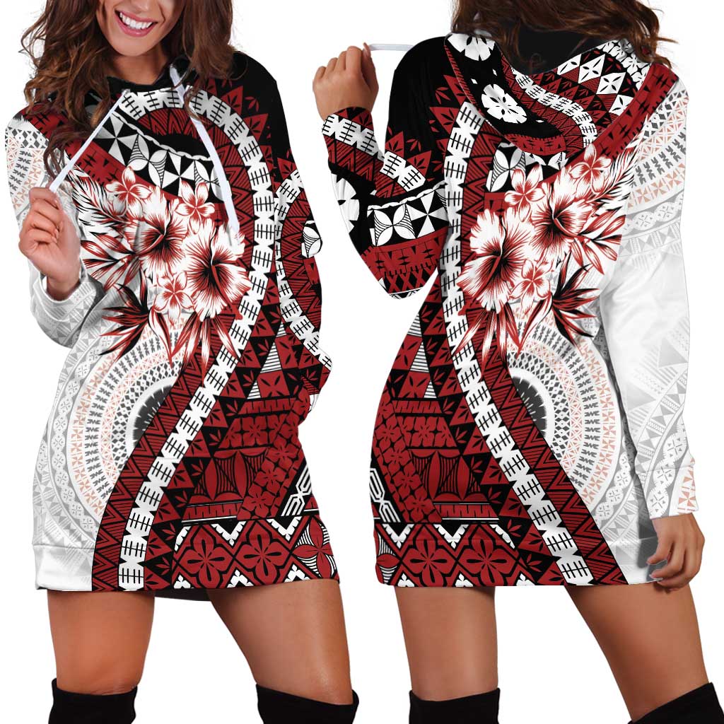 Bula Fiji Hoodie Dress White Kaivity Masi Tapa LT7 - Polynesian Pride