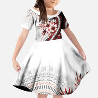 Bula Fiji Kid Short Sleeve Dress White Kaivity Masi Tapa