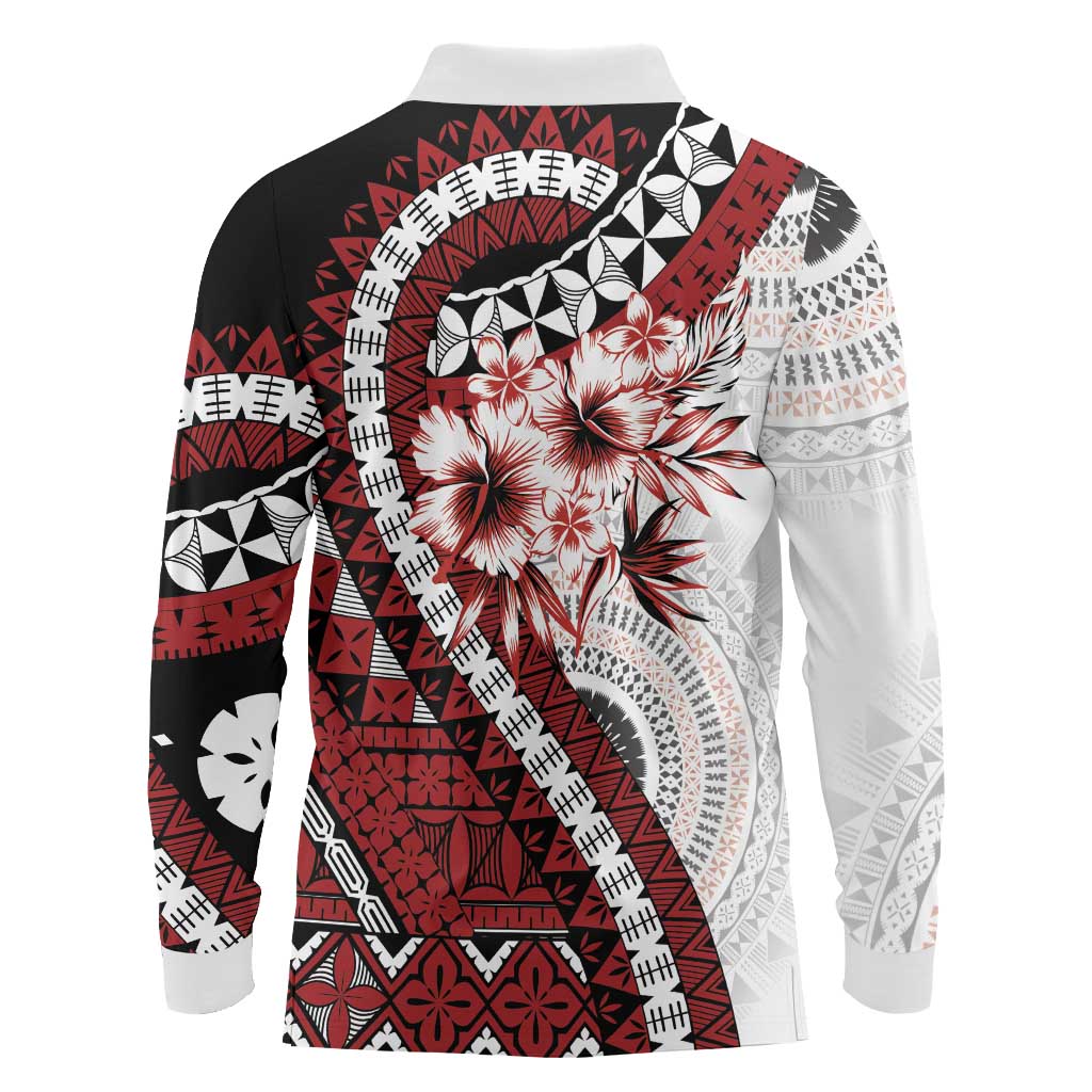 Bula Fiji Long Sleeve Polo Shirt White Kaivity Masi Tapa