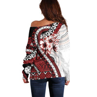 Bula Fiji Off Shoulder Sweater White Kaivity Masi Tapa