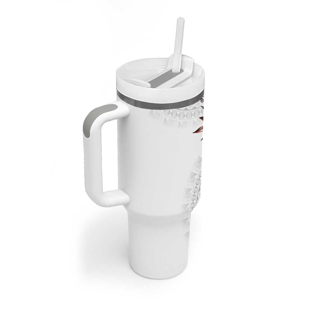 Bula Fiji Tumbler With Handle White Kaivity Masi Tapa LT7 - Polynesian Pride