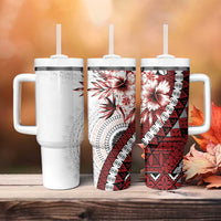 Bula Fiji Tumbler With Handle White Kaivity Masi Tapa LT7 - Polynesian Pride