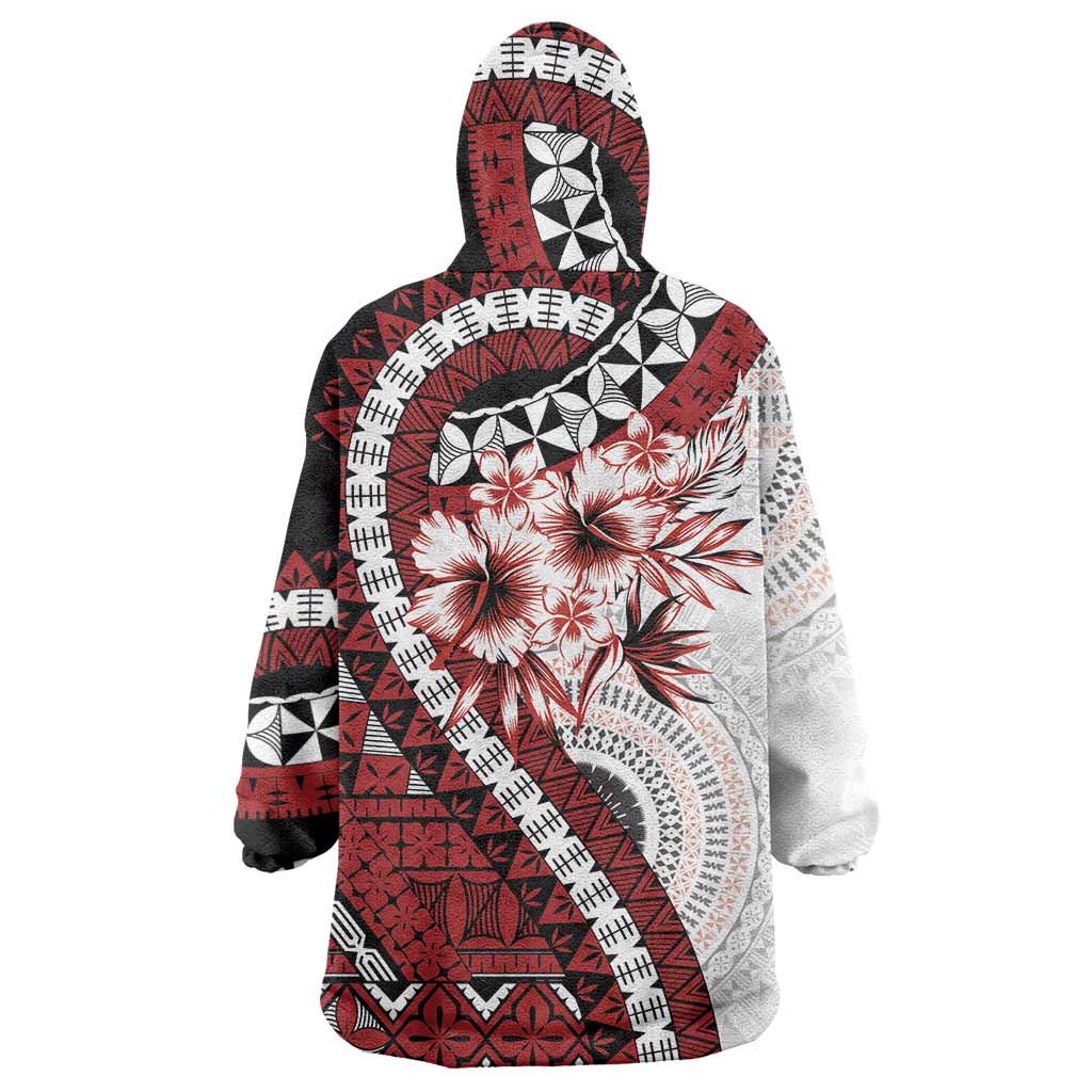 Bula Fiji Wearable Blanket Hoodie White Kaivity Masi Tapa LT7 - Polynesian Pride