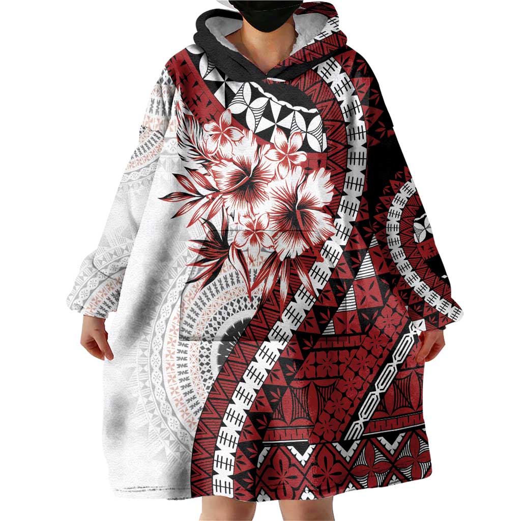 Bula Fiji Wearable Blanket Hoodie White Kaivity Masi Tapa LT7 - Polynesian Pride